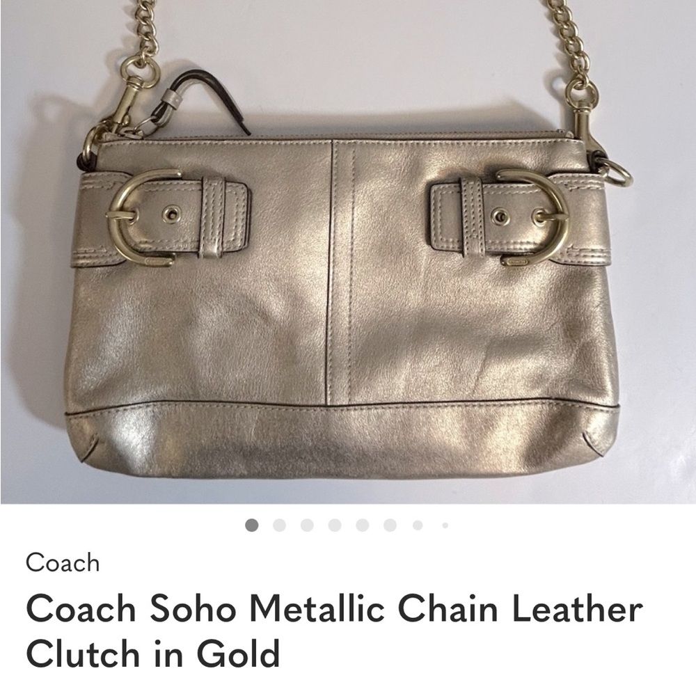 Coach Soho Metallic Chain Leather Clutch in Gold